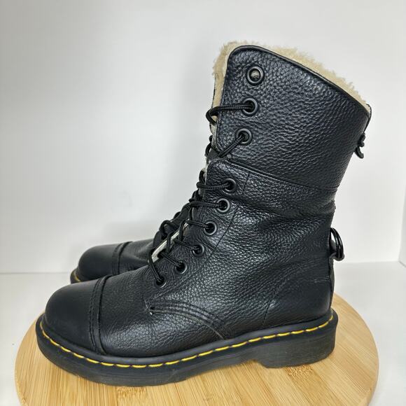 Dr. Martens Aimilita Faux Fur Lined Leather High Boots Black Milled Nappa Size 7 - Picture 6 of 10